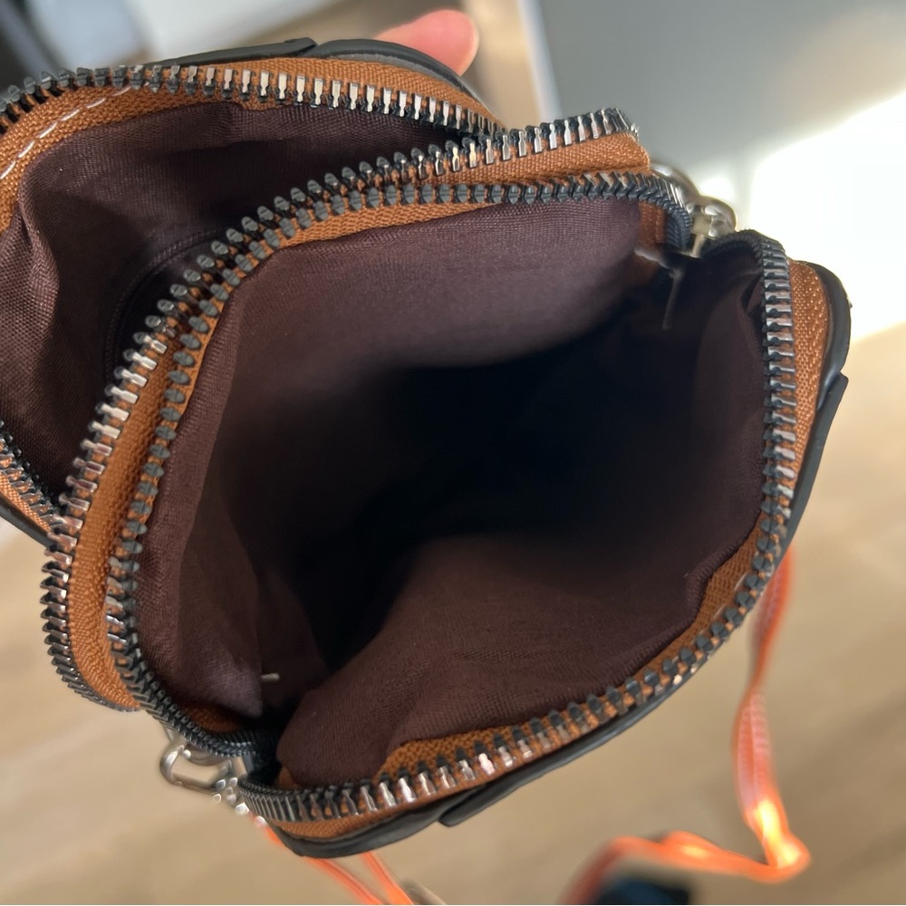 Cognac Leather Mini Vertical Cell Phone Crossbody Bag - Picture 7 of 11